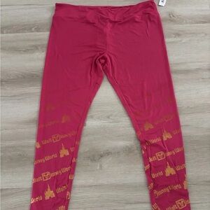 Disney World Women’s Leggings Pink With Gold Castles Disney Parks Ombré Med. NWT